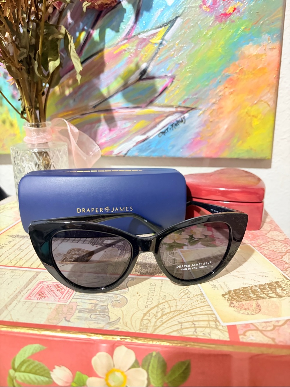 Draper James Black Gloss Cat-Eye Sunglasses